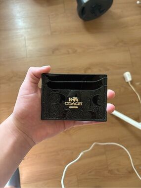 Coach Black Patent Card Case with Gold Logo